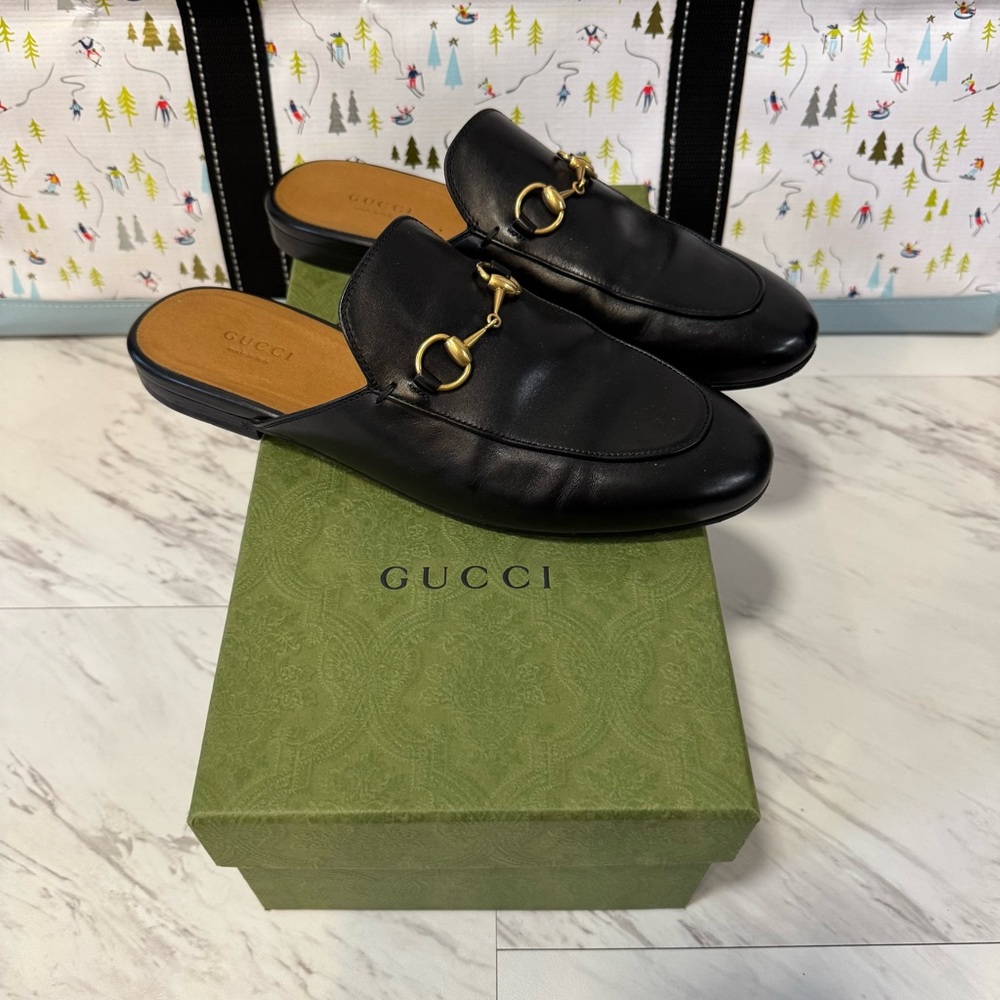 Gucci Princetown Women’s Slippers Black Leather Size 37.5